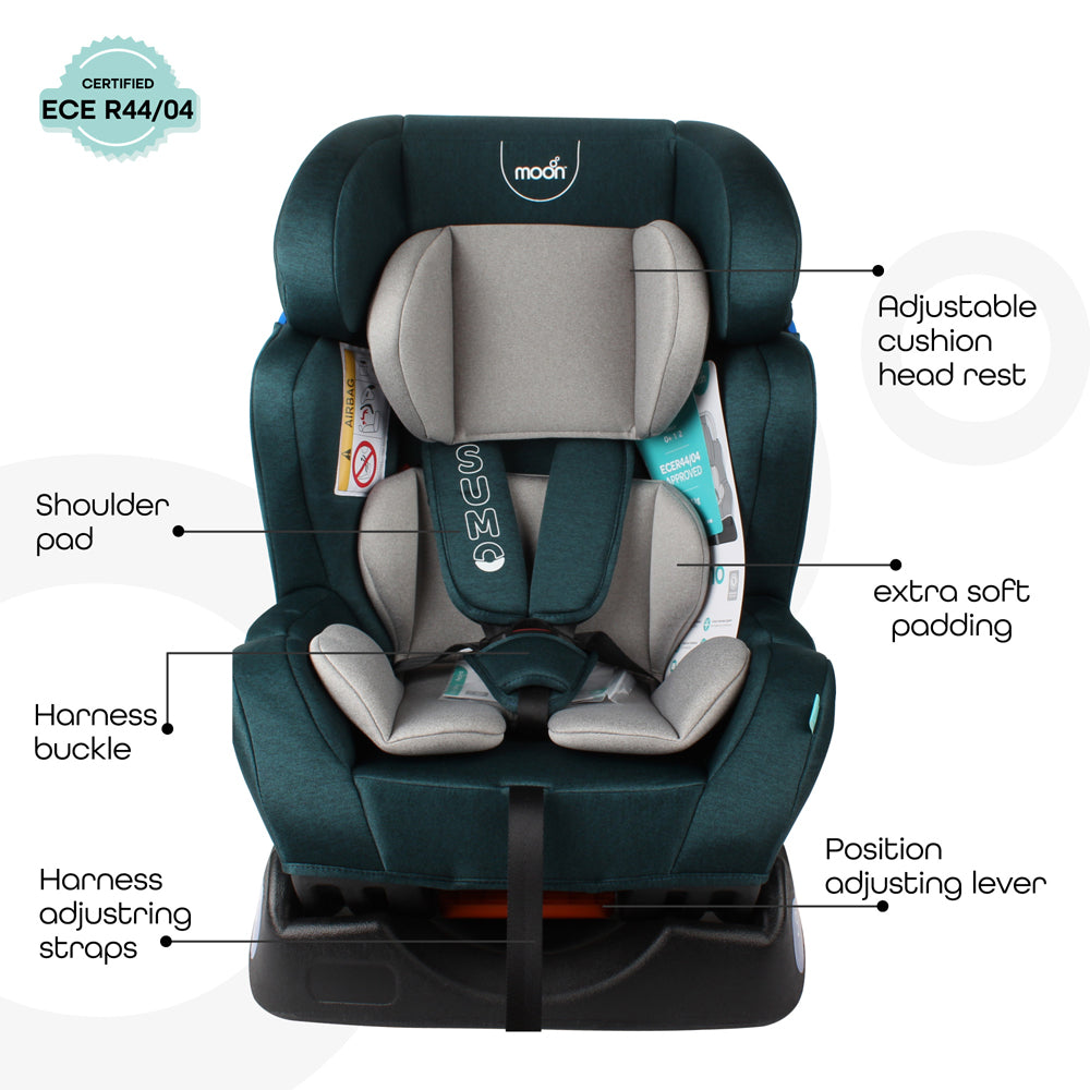 MOON Sumo Baby/Infant Car Seat (0-6 Years, 0-25 Kg, Green) / Baby Back Seat Mirror (Black Twill) / Baby Back Seat Organizer (Black Twill) - The Moon Brand™