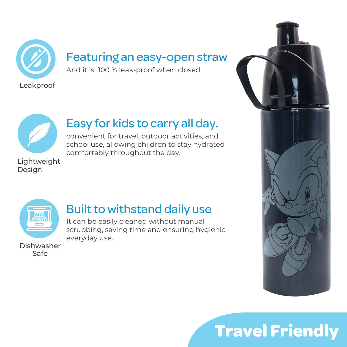 MOON Sonic Kids Spray Mist Water Bottle 500ml