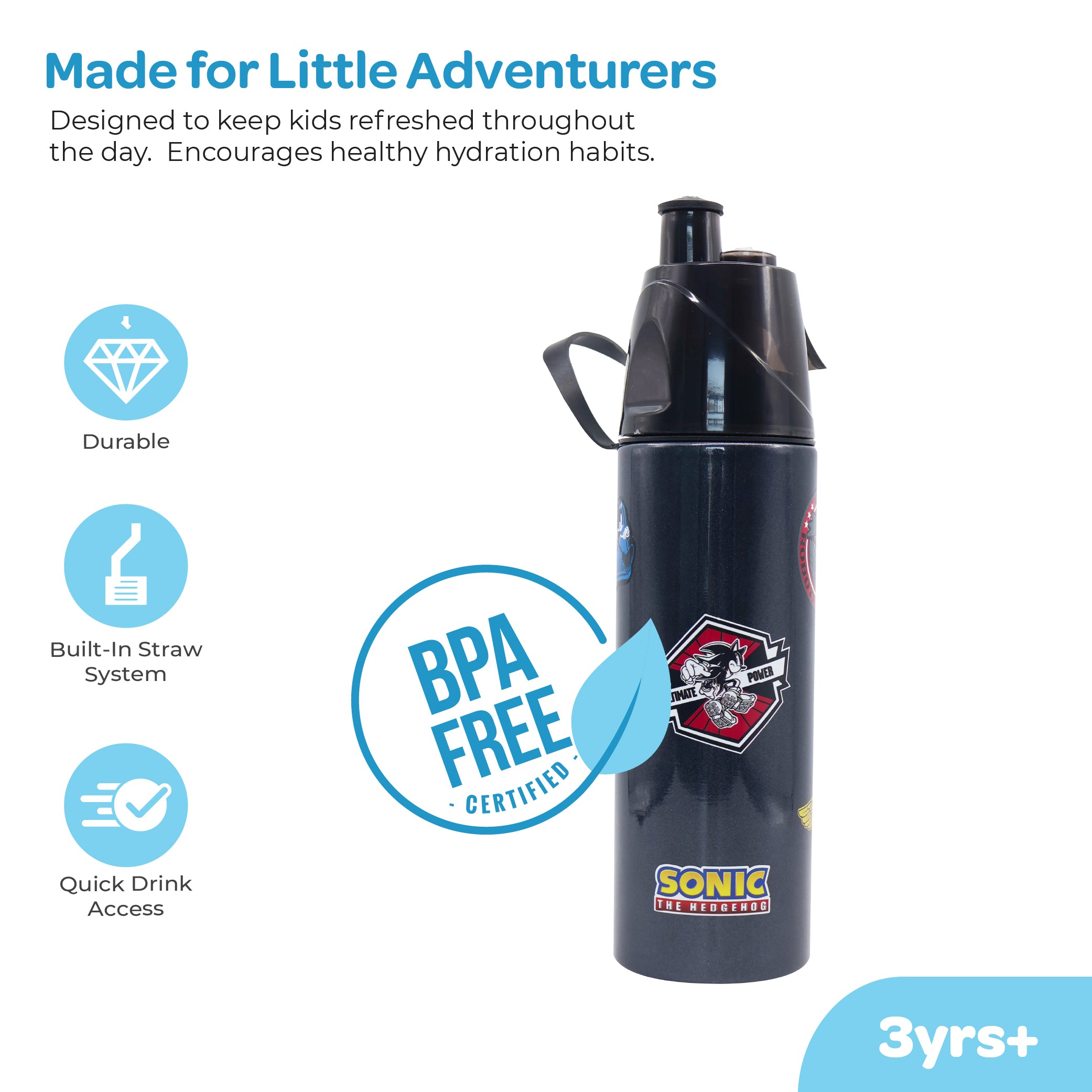 MOON Sonic Kids Spray Mist Water Bottle 500ml