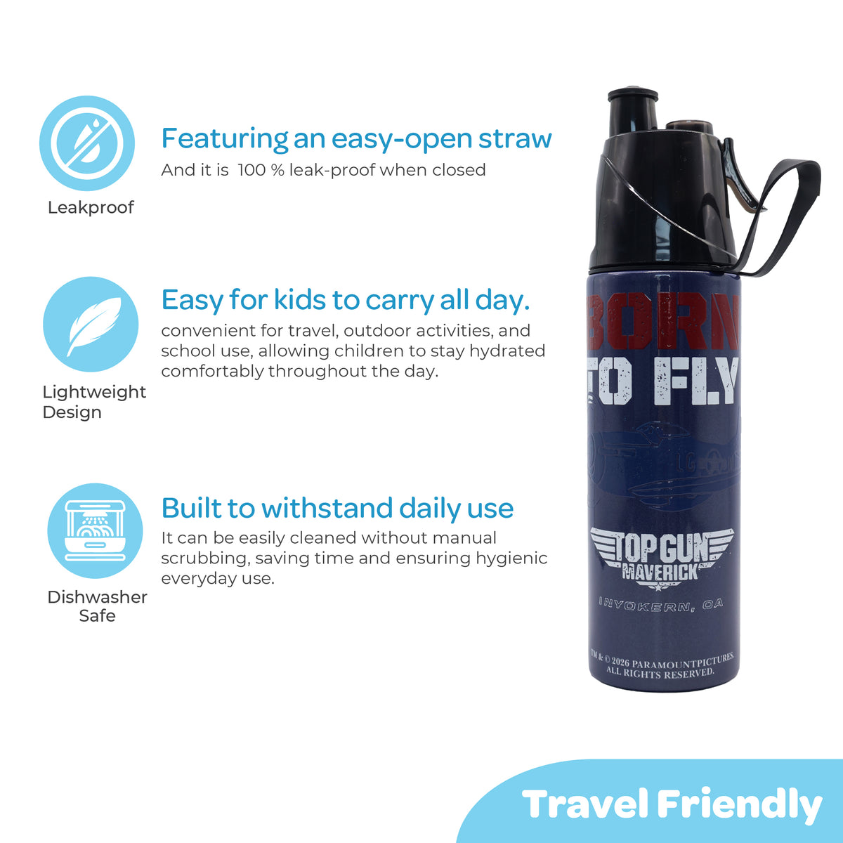 MOON Top Gun Kids Spray Mist Water Bottle 500ml Blue