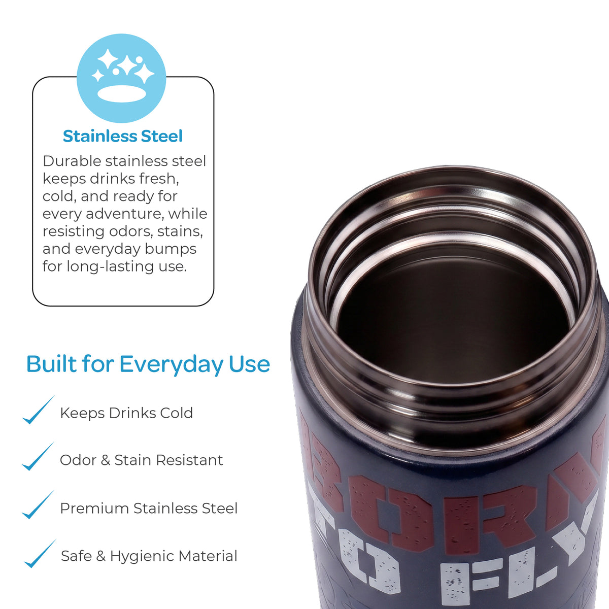 MOON Top Gun Kids Spray Mist Water Bottle 500ml Blue