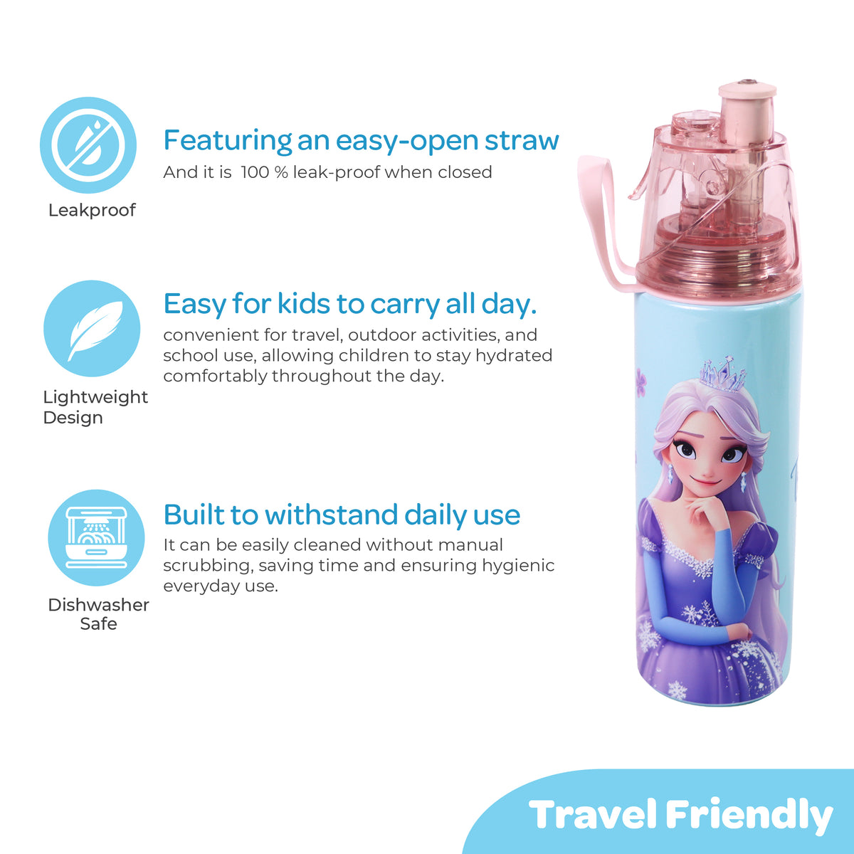 MOON Elisa Kids Spray Mist Water Bottle 500ml Green