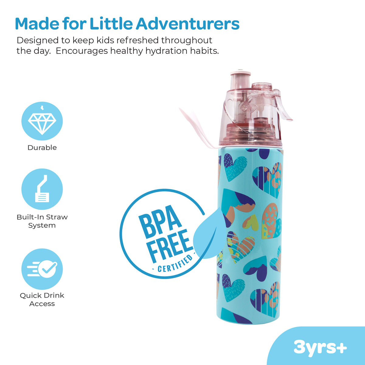 MOON Kids Mist Spray Water Bottle 500ml Stainless Steel
