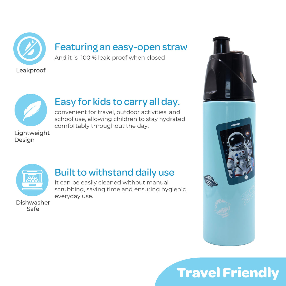MOON Kids Mist Spray Water Bottle 500ml Stainless Steel