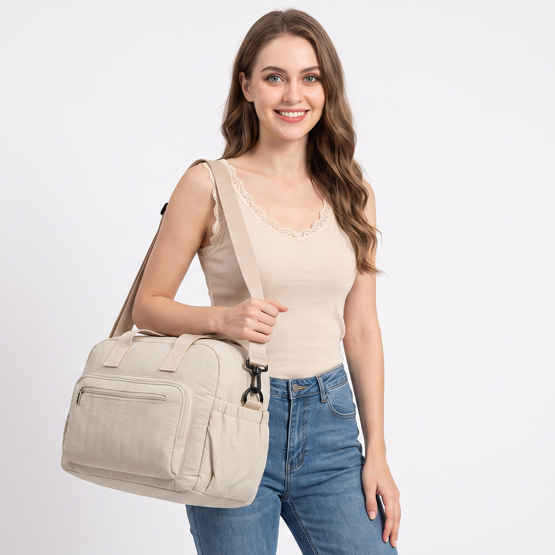 Moon Veira Diaper Bag Backpack – Multifunctional 3-in-1 Shoulder Bag, Backpack & Stroller Bag - Beige/Green/Pink