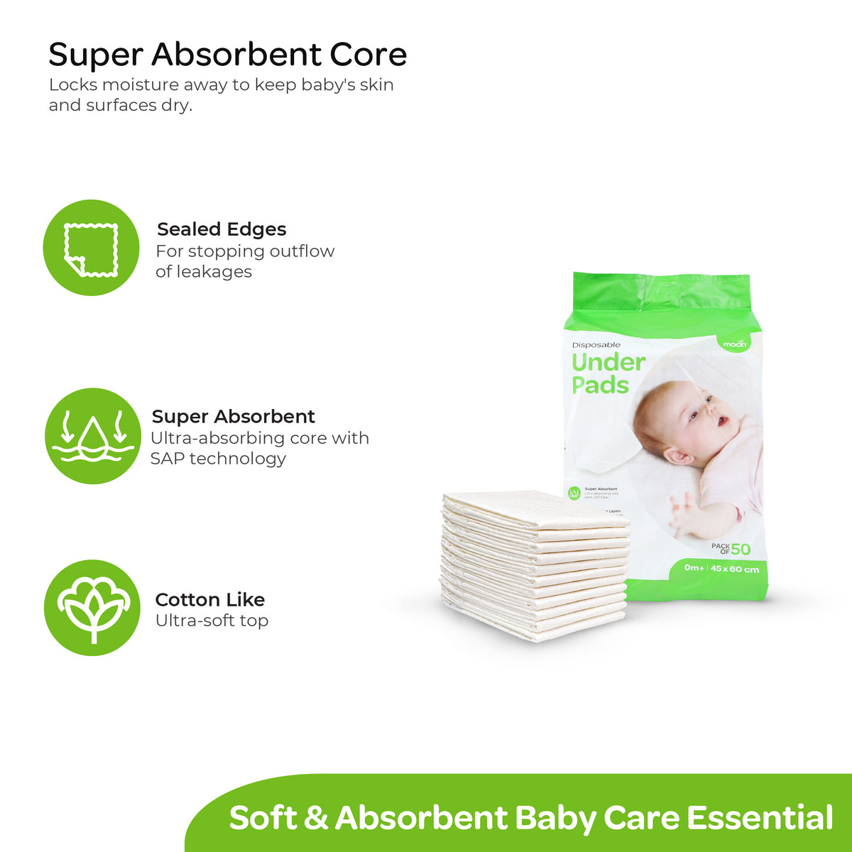 MOON Disposable Baby Under pads – Ultra Absorbent