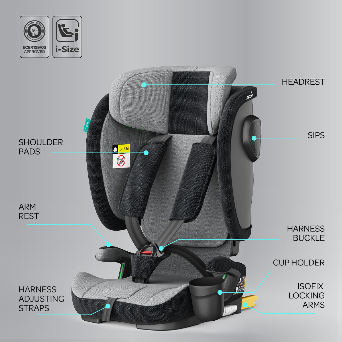 MOON Folda Max ECE R129 i-Size Foldable Car Seat with ISOFIX & Top Tether - The Moon Brand™