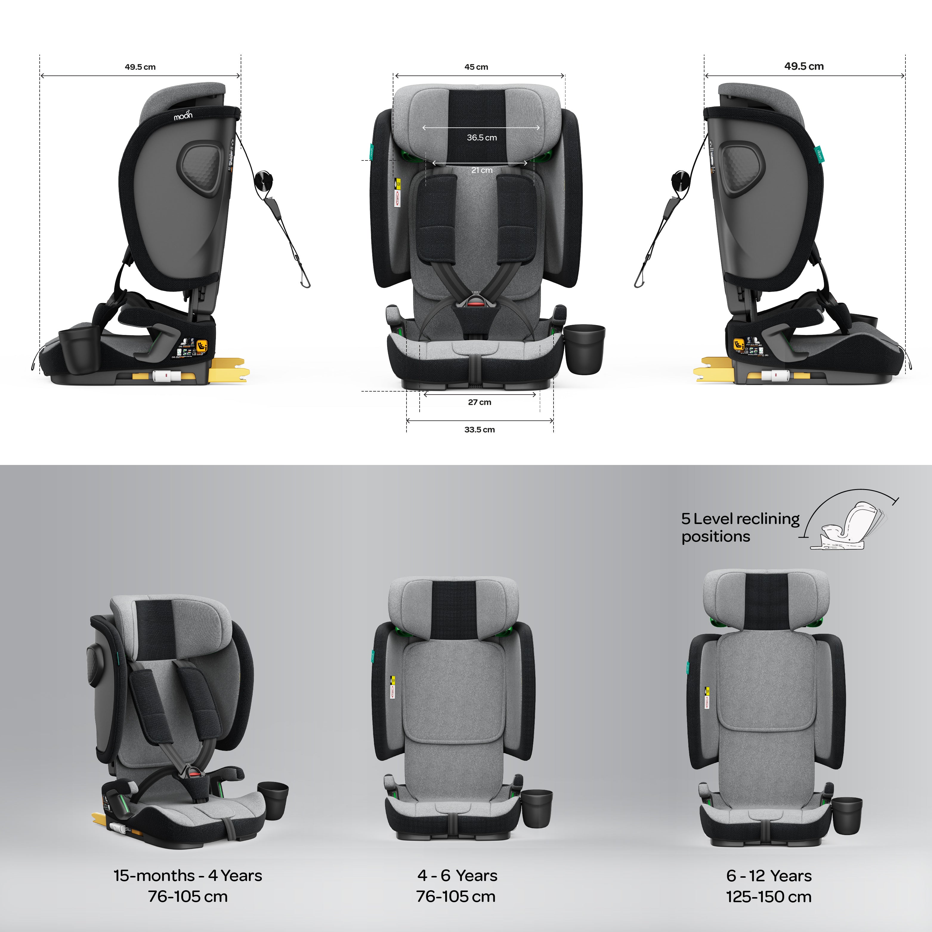 MOON Folda Max ECE R129 i-Size Foldable Car Seat with ISOFIX & Top Tether - The Moon Brand™