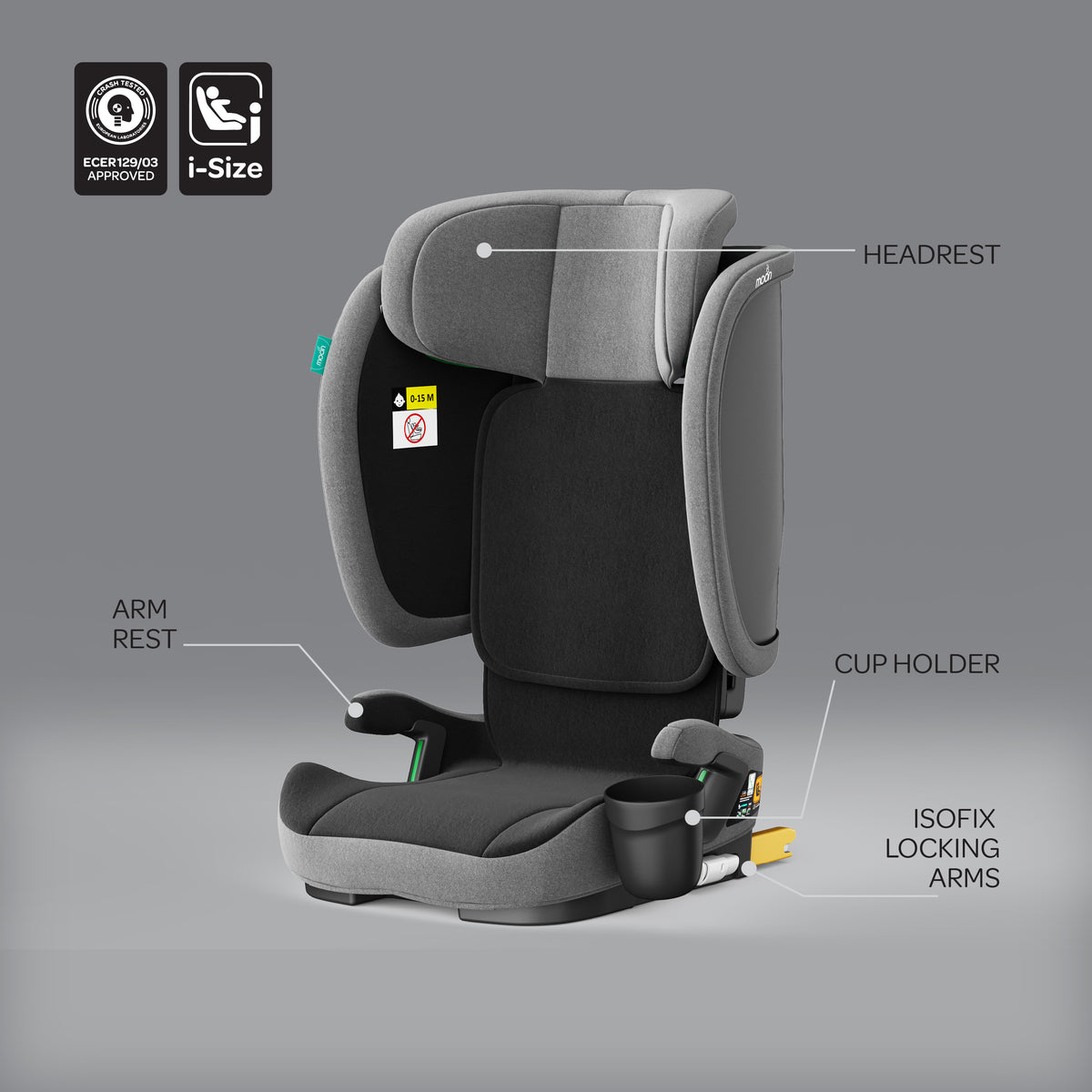 MOON Folda Go ECE R129 i-Size  Foldable Car Seat with ISOFIX-Grey - The Moon Brand™