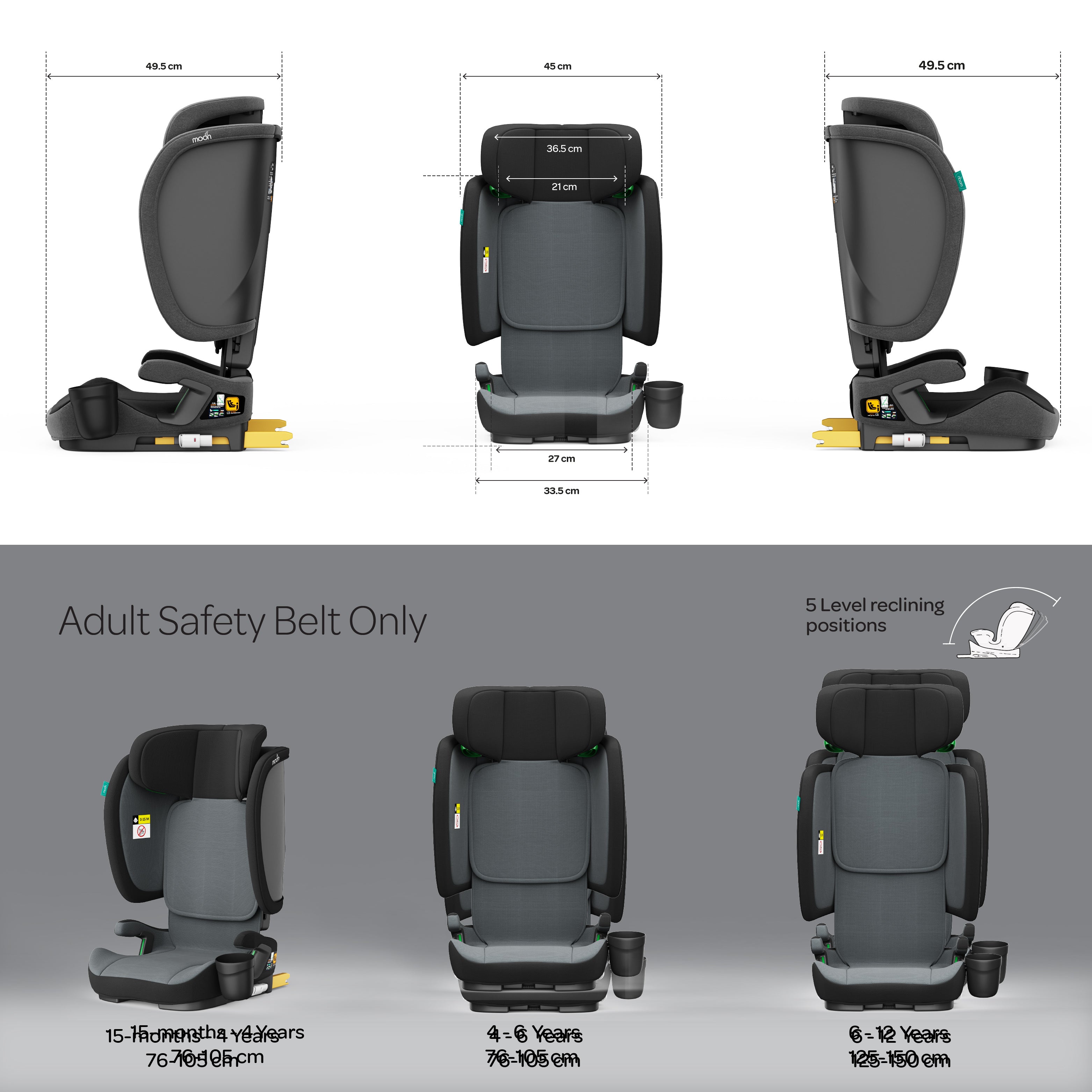 MOON Folda Go ECE R129 i-Size  Foldable Car Seat with ISOFIX- Black - The Moon Brand™