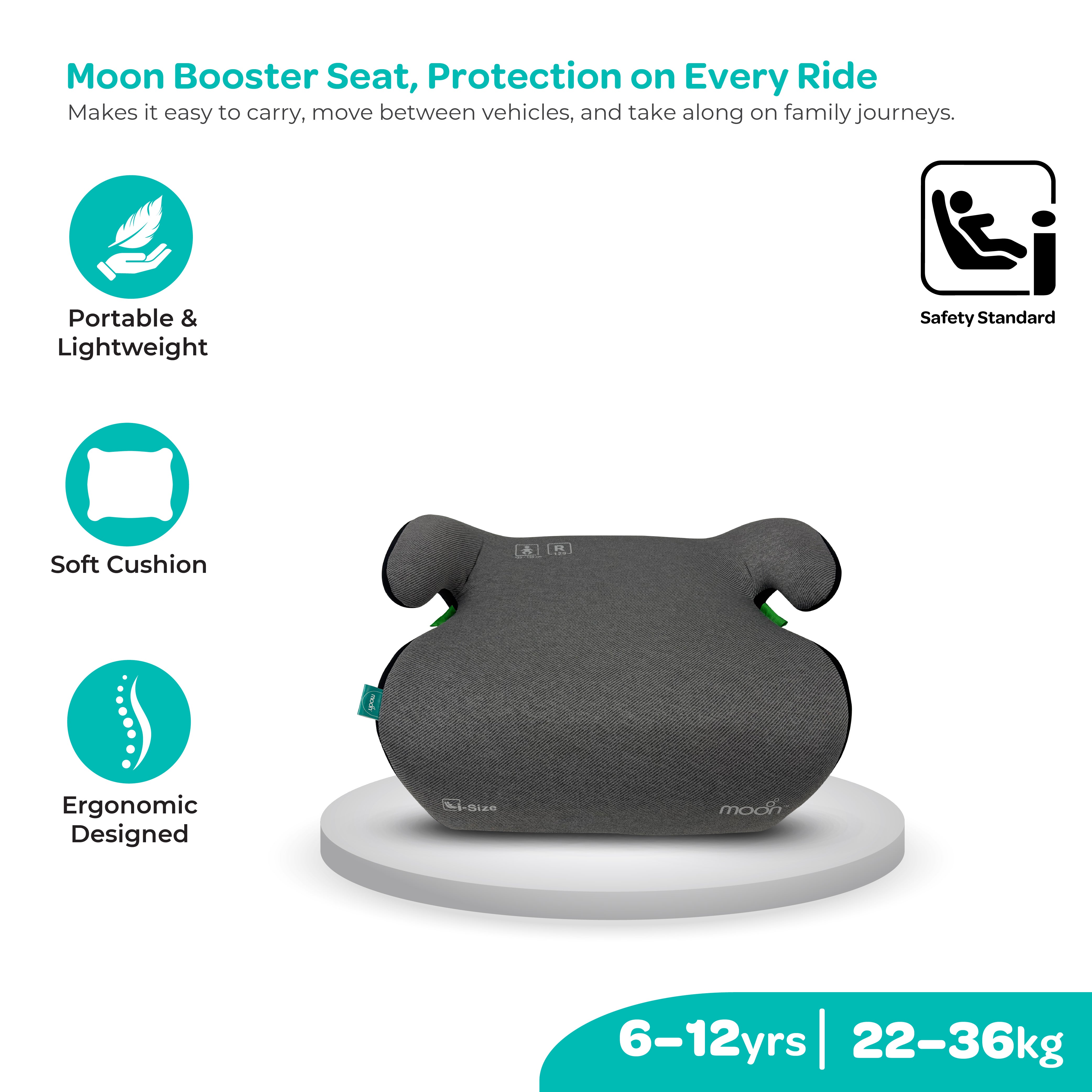 MOON Elvo Baby Booster Car Seat - Dark Grey