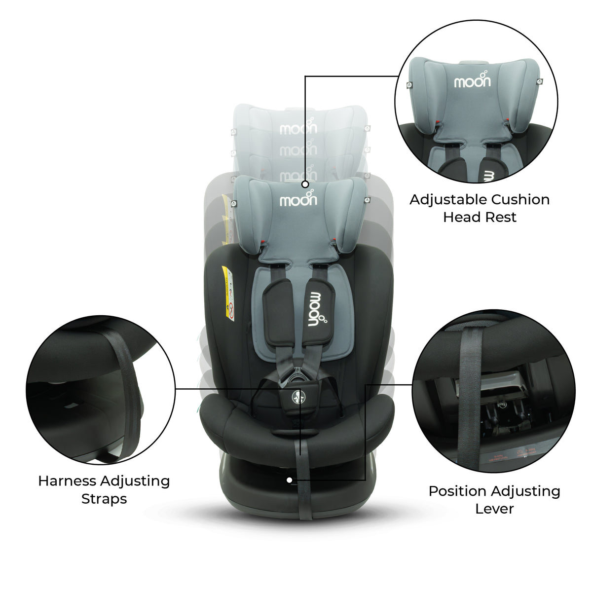 MOON Orbix 360° rotating Car Seat -0+/1/2/3, ISOFIX & Latch, Crash Tested (0-36kg)-Black — The Moon Brand product image