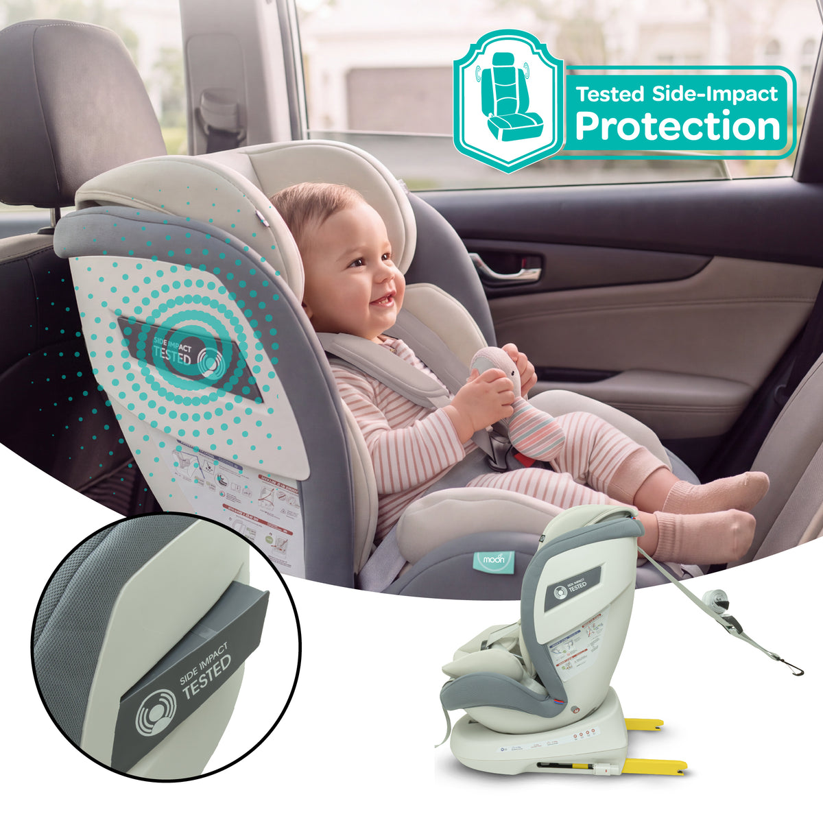 MOON Orbix 360° rotating Car Seat -0+/1/2/3, ISOFIX & Latch, Crash Tested (0-36kg)-Grey — The Moon Brand product image