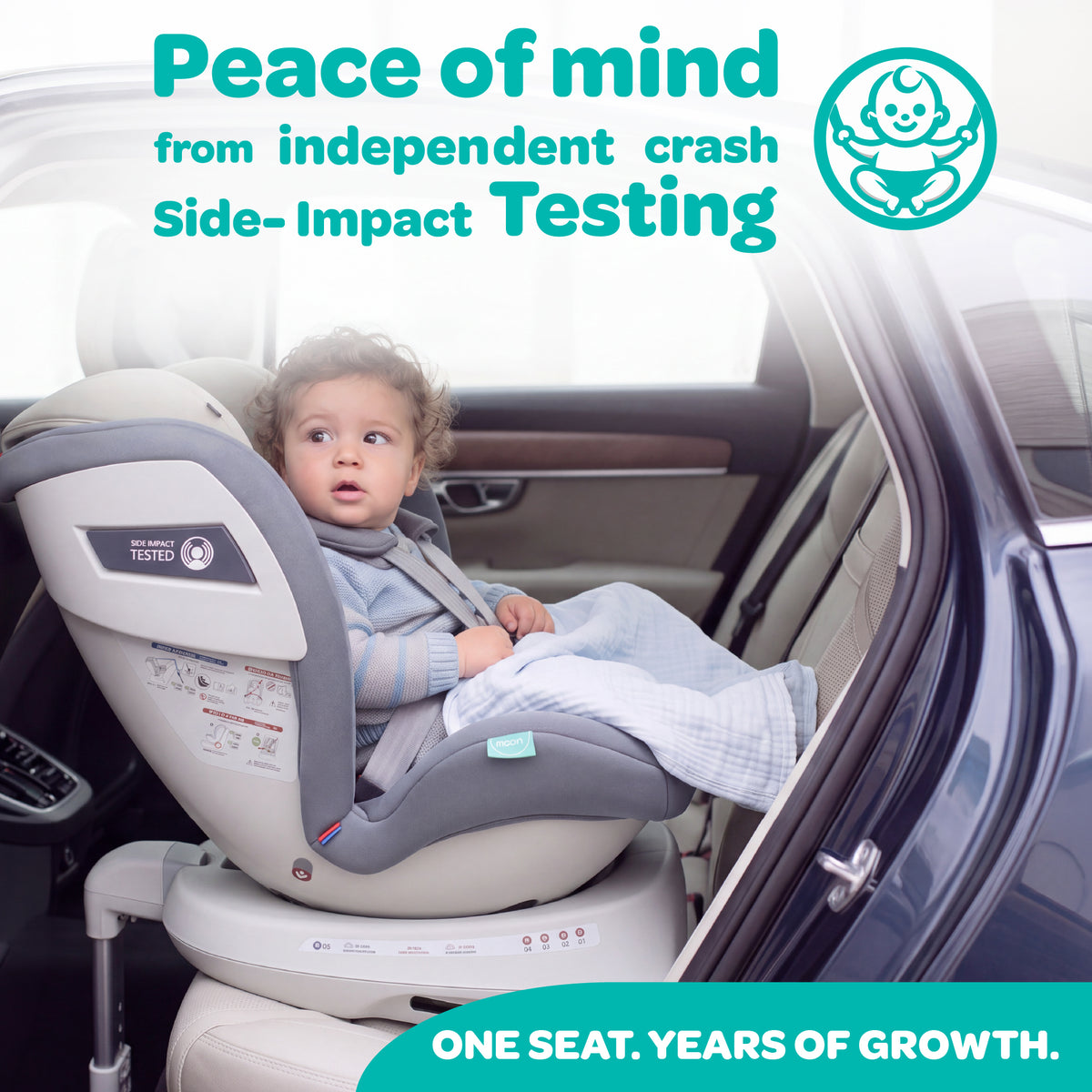 MOON Orbix 360° rotating Car Seat -0+/1/2/3, ISOFIX & Latch, Crash Tested (0-36kg)-Grey — The Moon Brand product image