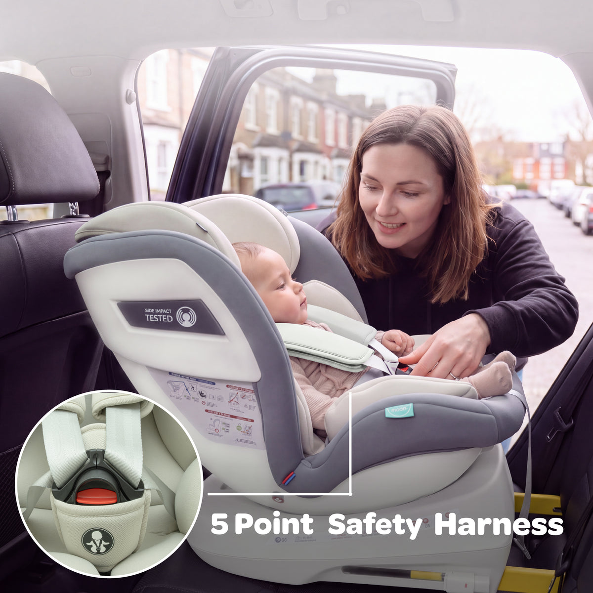MOON Orbix 360° rotating Car Seat -0+/1/2/3, ISOFIX & Latch, Crash Tested (0-36kg)-Grey — The Moon Brand product image