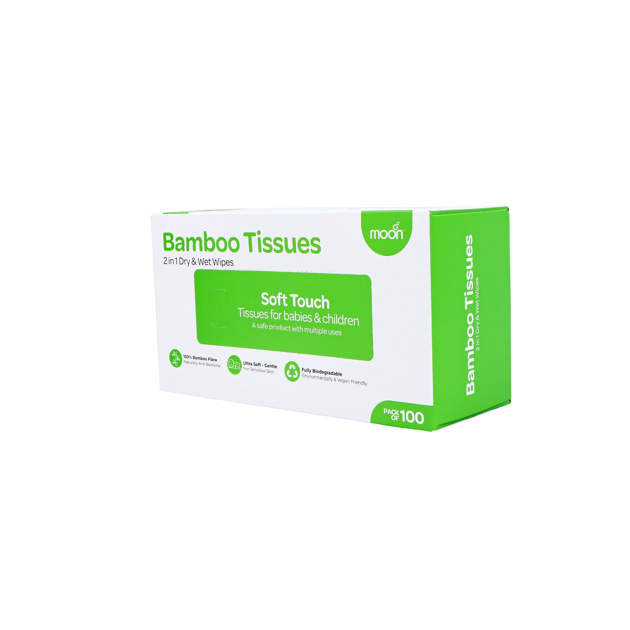 MOON Bamboo Tissues – 2-in-1 Dry & Wet Baby Wipes (100 Pack)