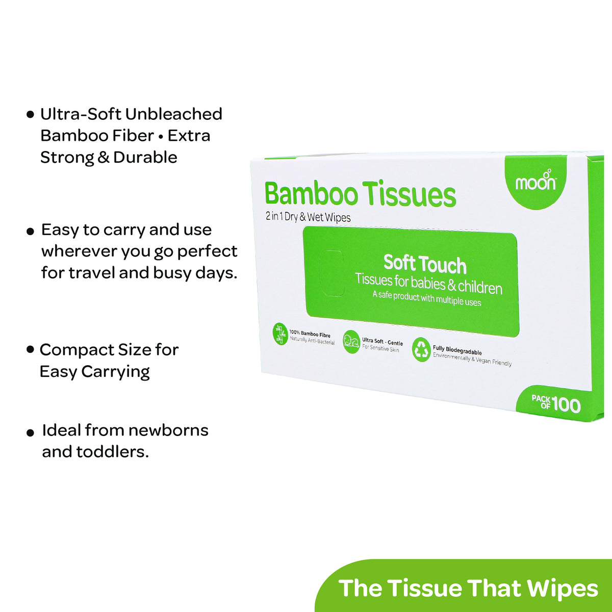 MOON Bamboo Tissues – 2-in-1 Dry & Wet Baby Wipes - Pack of 5