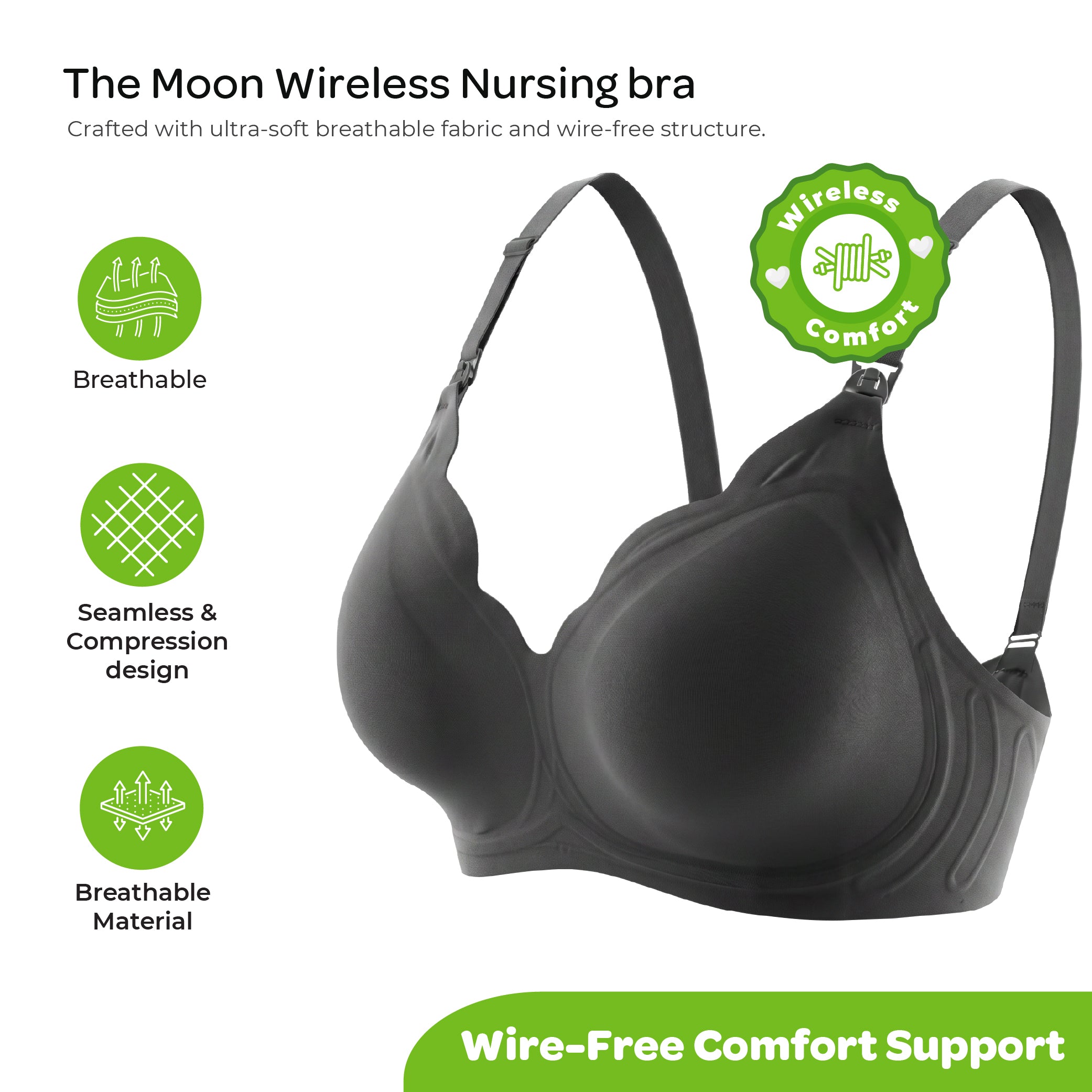 MOON Seamless Nursing Bra – Wireless Maternity Bra (Black)