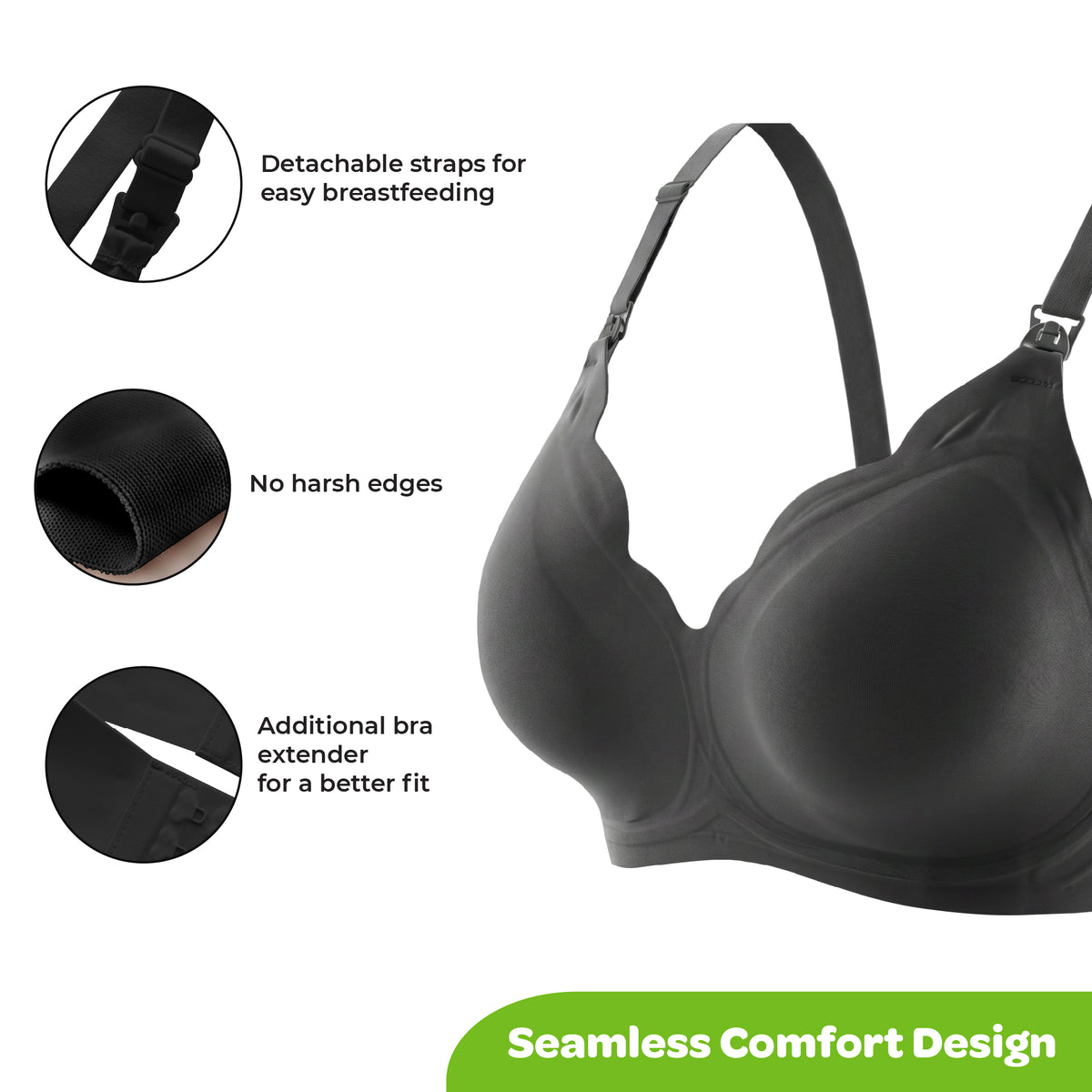 MOON Seamless Nursing Bra – Wireless Maternity Bra (Black)