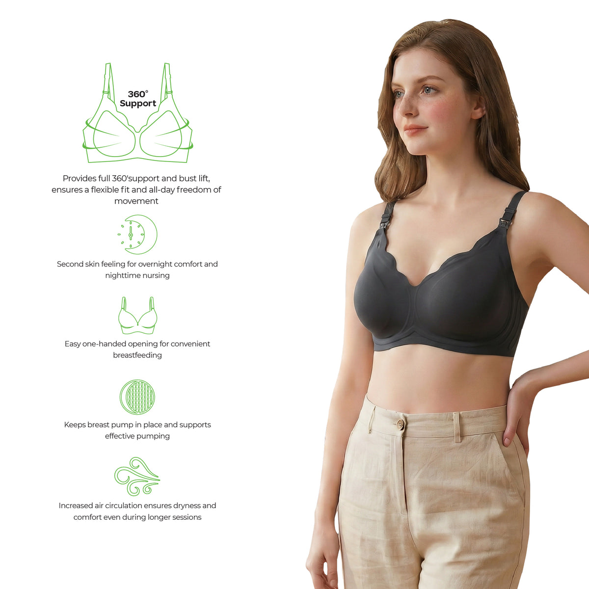 MOON Seamless Nursing Bra – Wireless Maternity Bra (Black)