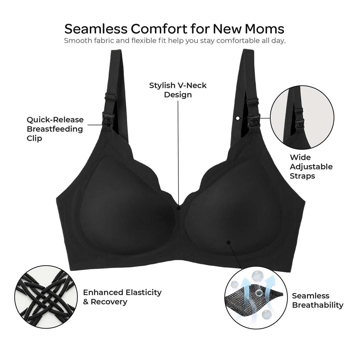 MOON Seamless Nursing Bra – Wireless Maternity Bra (Black)
