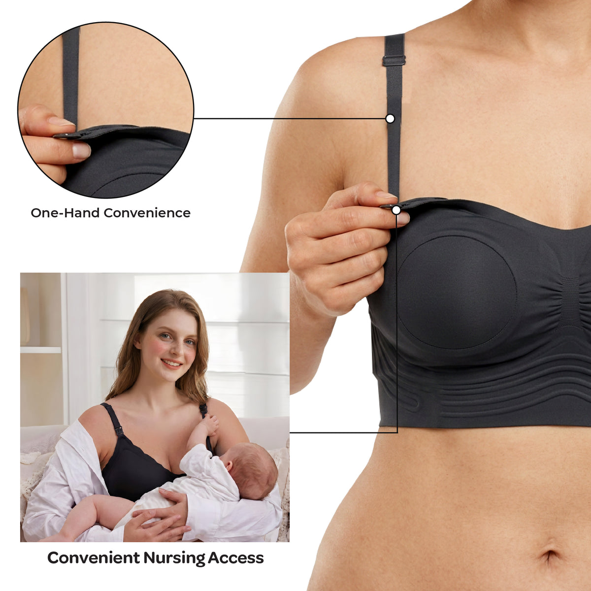 MOON Seamless Nursing Bra – Wireless Maternity Bra (Black)