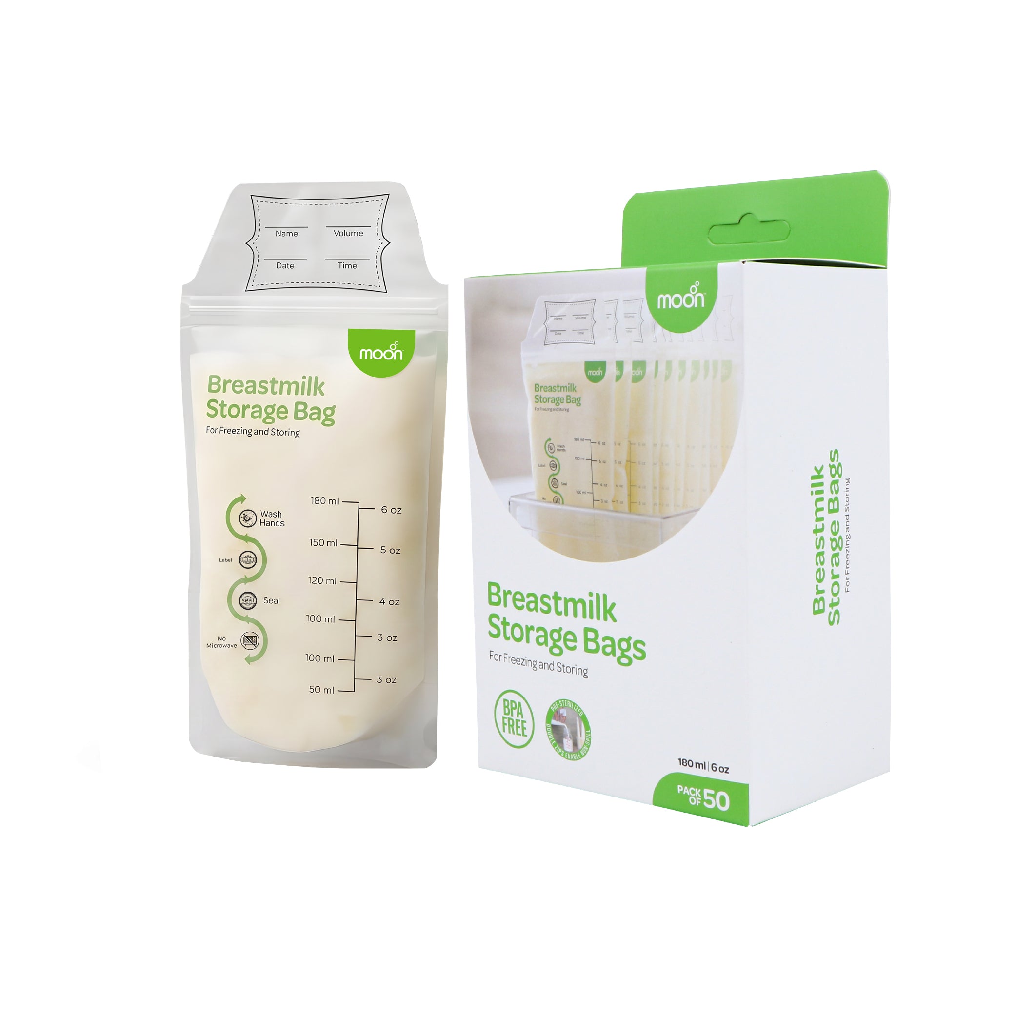 MOON Breastmilk Storage Bags – BPA-Free Leak Proof Bags 180ml