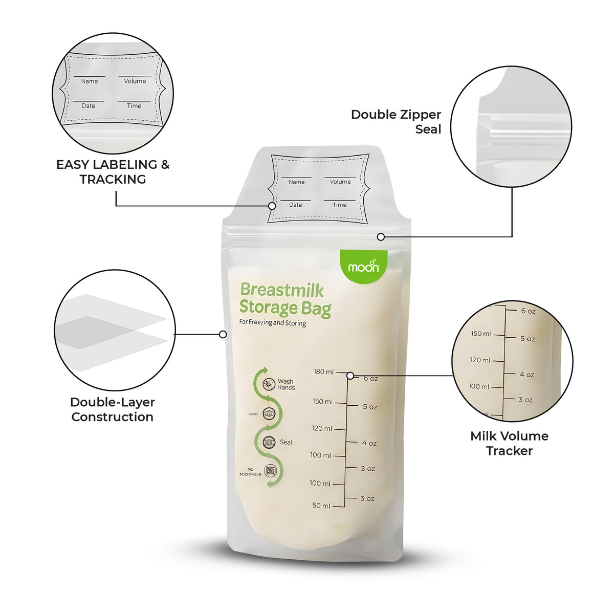 MOON Breastmilk Storage Bags – BPA-Free Leak Proof Bags 180ml