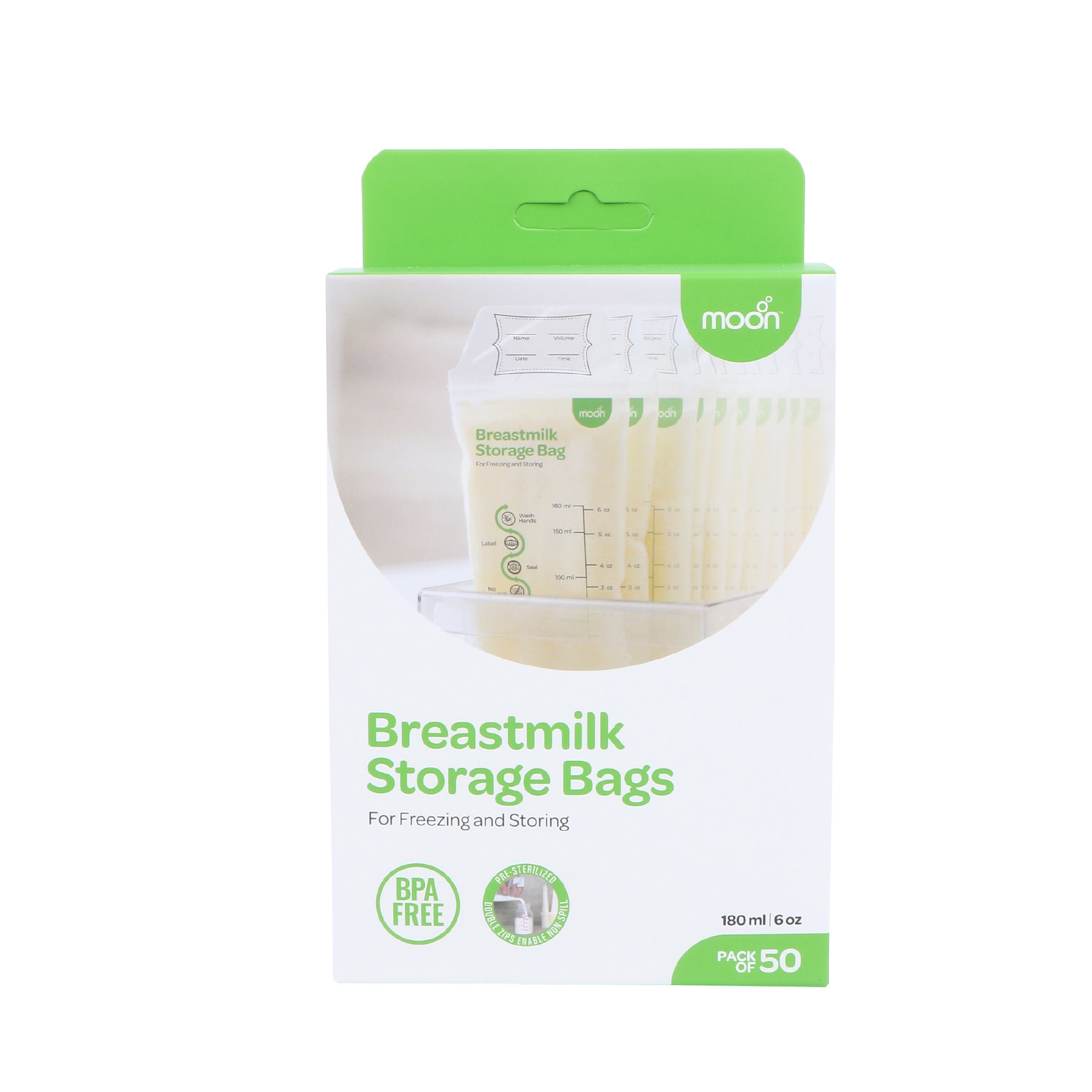 MOON Breastmilk Storage Bags – BPA-Free Leak Proof Bags 180ml (50 Pack)