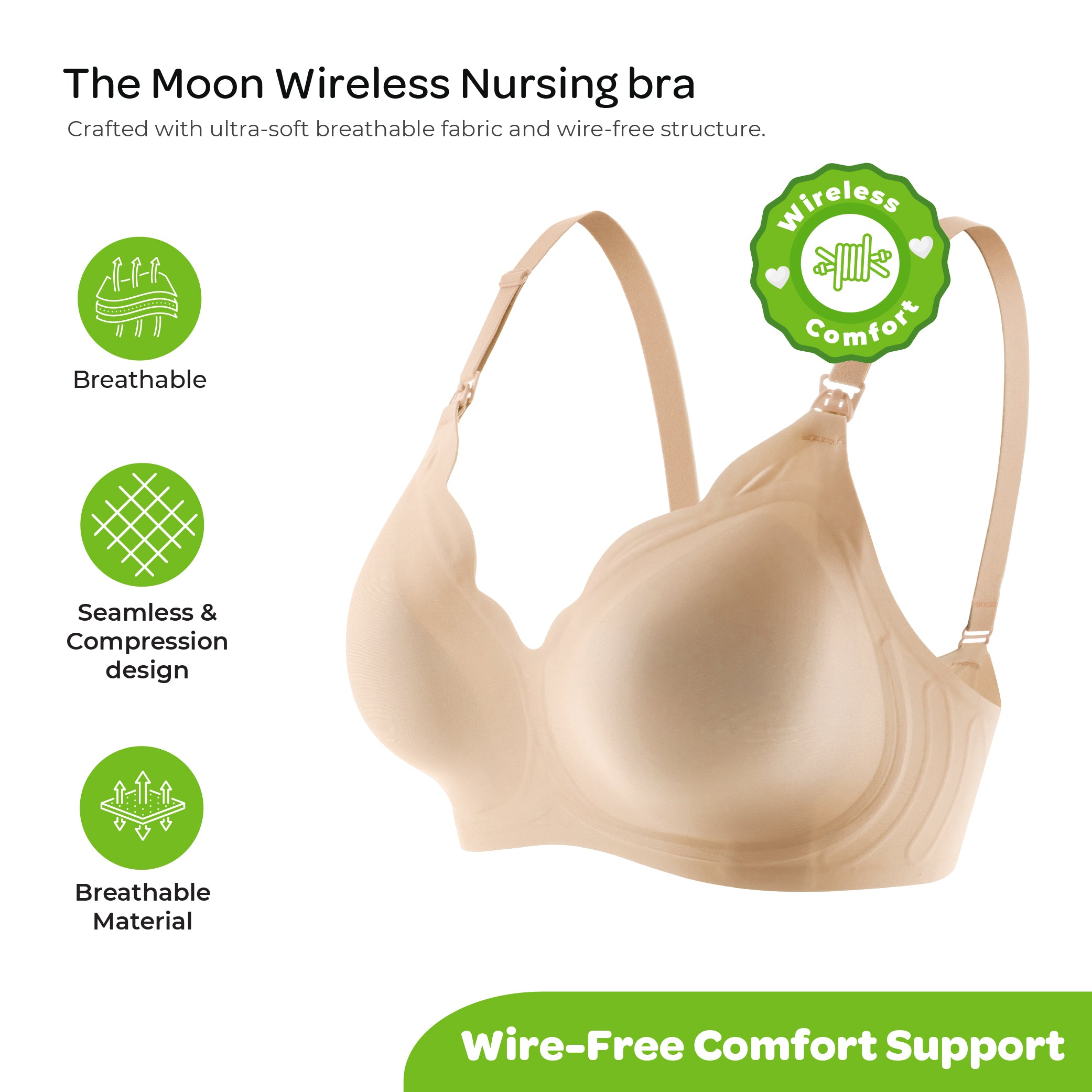 MOON Seamless Nursing Bra – Wireless Maternity Breastfeeding Bra (Beige)