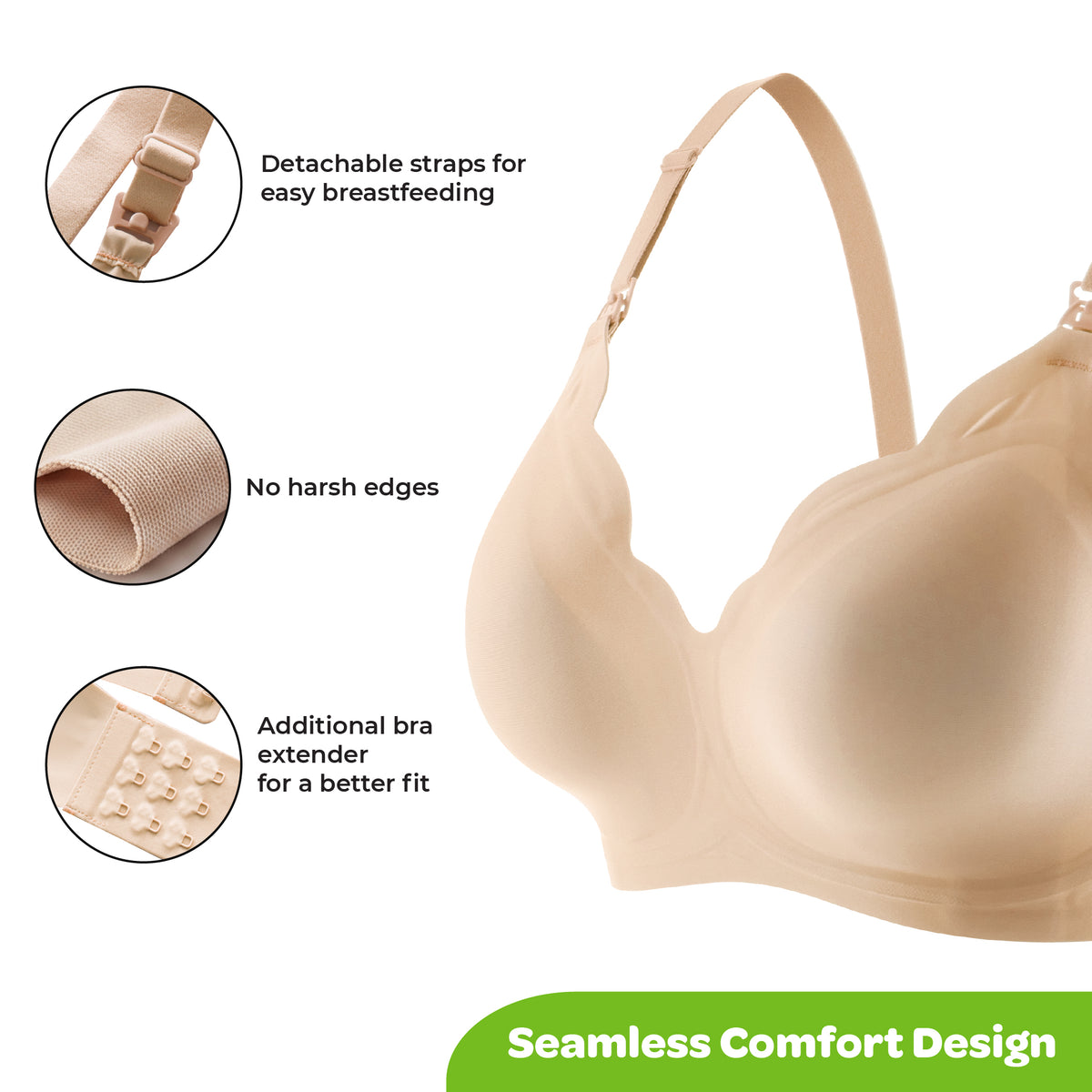 MOON Seamless Nursing Bra – Wireless Maternity Breastfeeding Bra (Beige)