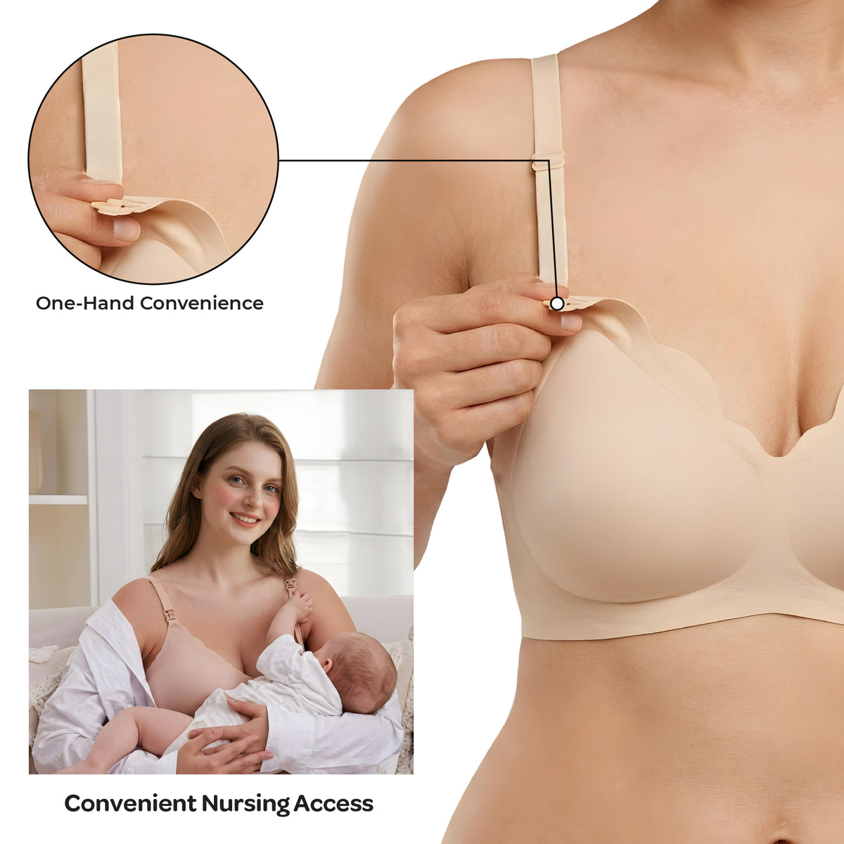 MOON Seamless Nursing Bra – Wireless Maternity Breastfeeding Bra (Beige)