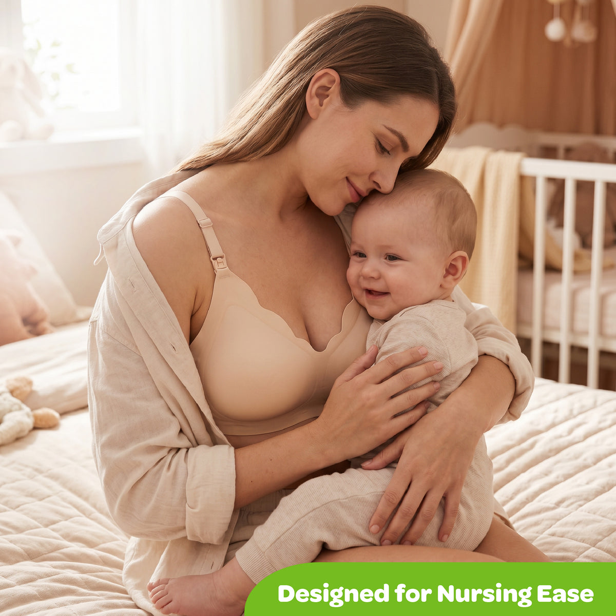 MOON Seamless Nursing Bra – Wireless Maternity Breastfeeding Bra (Beige)