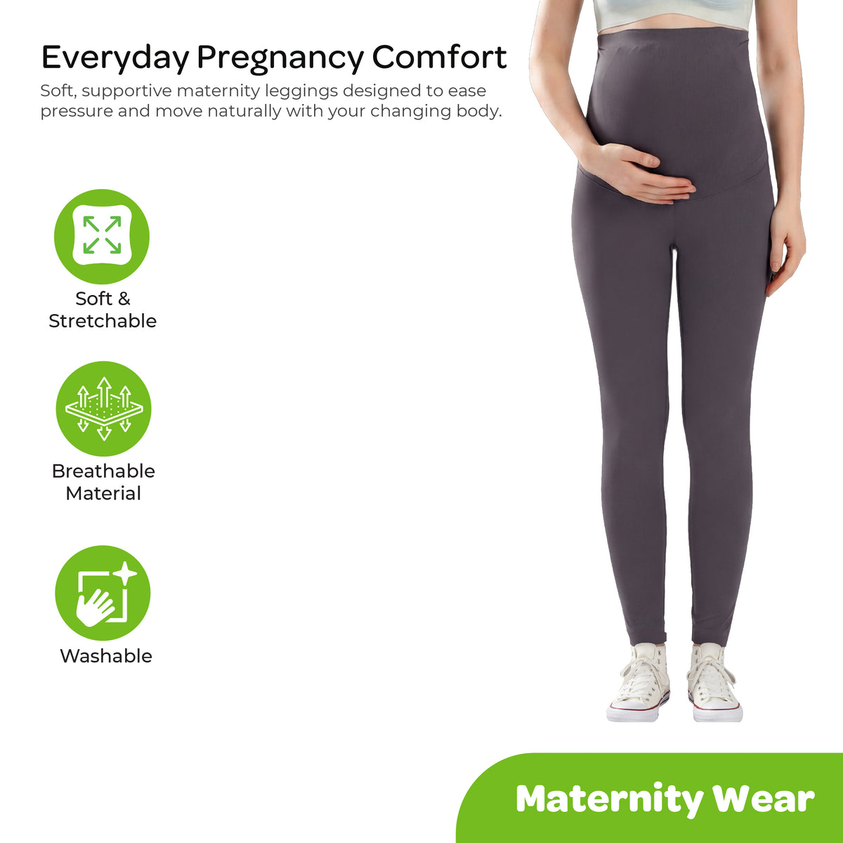 MOON Maternity Leggings – High Waist Belly Support Pants (Black)