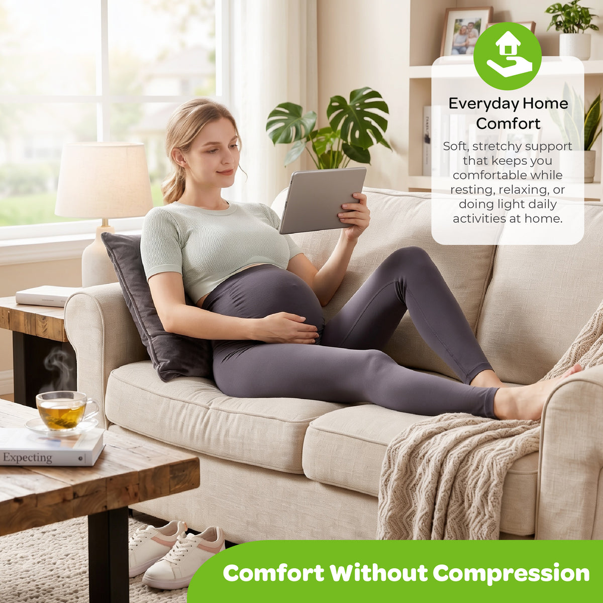 MOON Maternity Leggings – High Waist Belly Support Pants (Black)