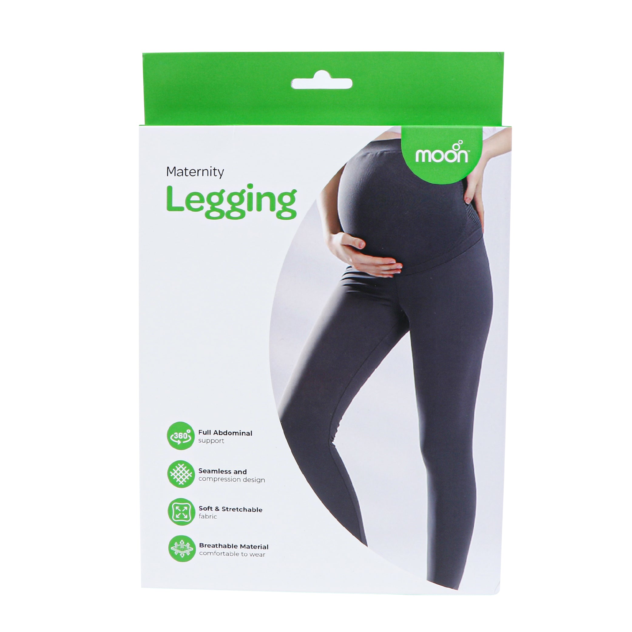 MOON Maternity Leggings – High Waist Belly Support Pants (Black)