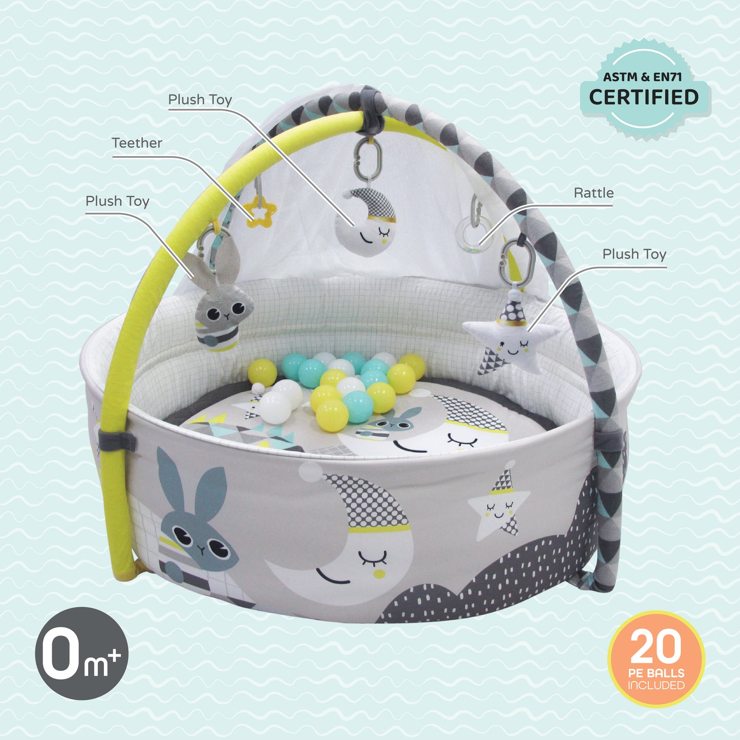 MOON a good night mat with single arch Om+, Baby playmat & Activity Gym