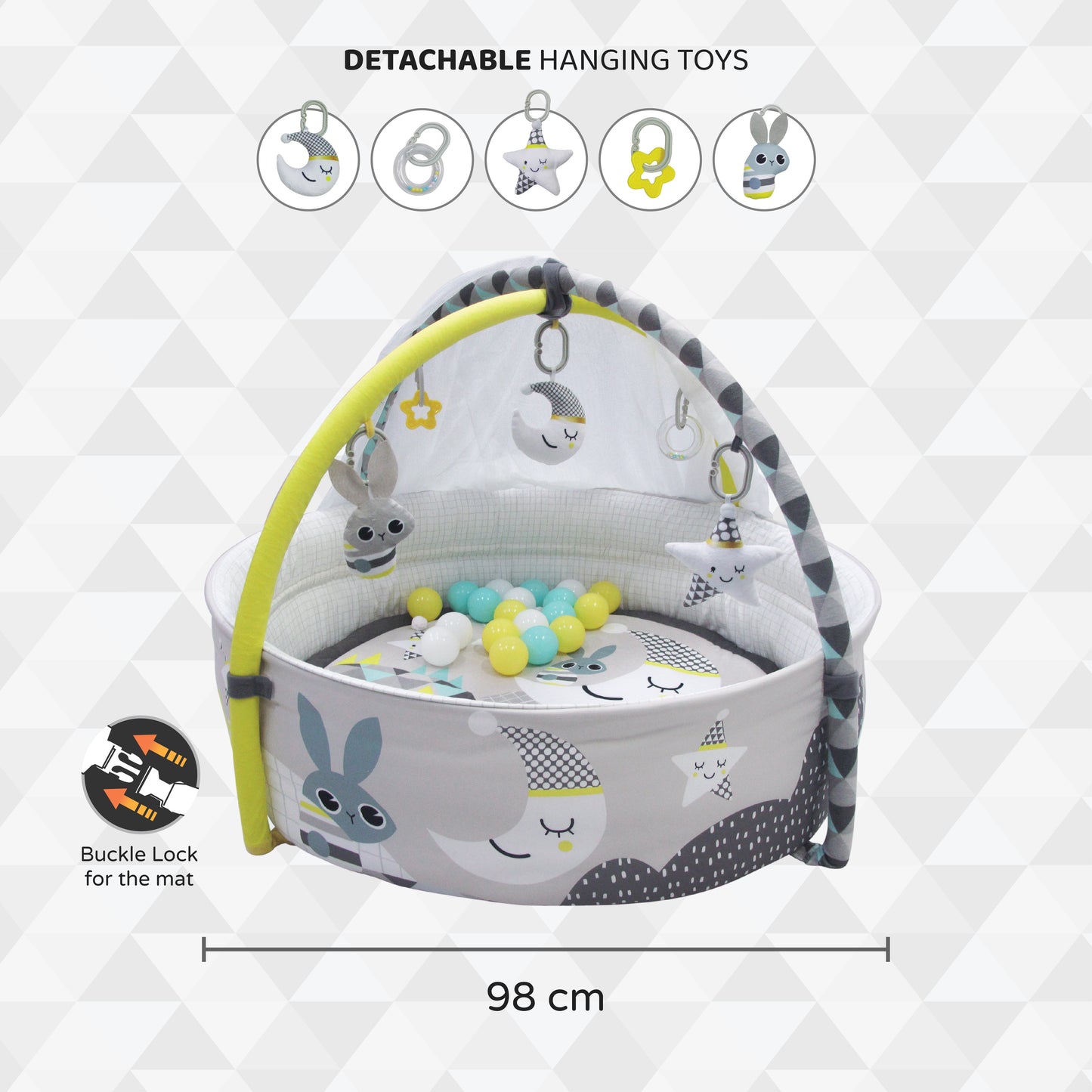 MOON a good night mat with single arch Om+, Baby playmat & Activity Gym