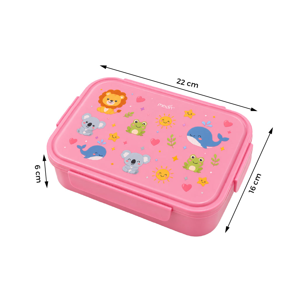 Moon Kids Lunch Box – Pink Leak-Proof Bento Box with Cute Animal Prints