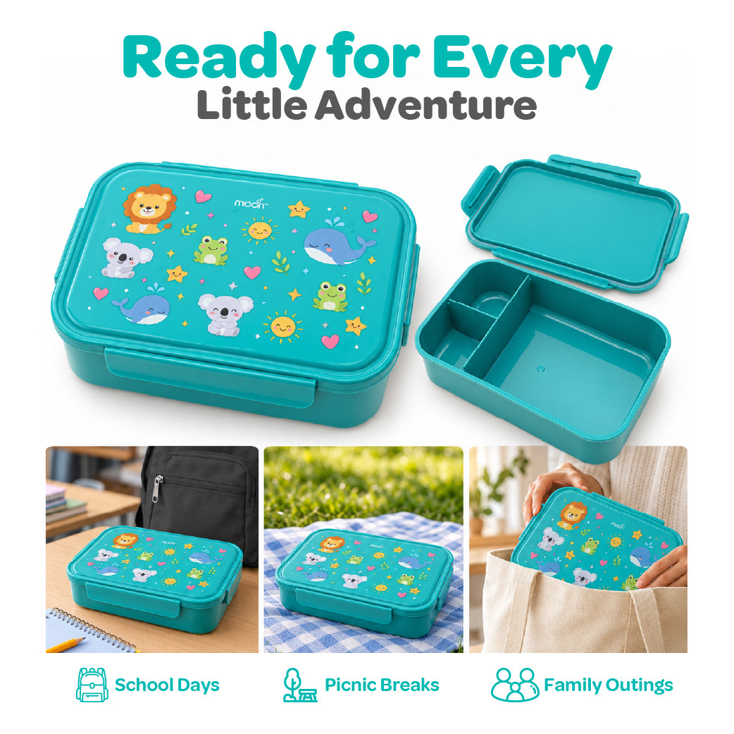 Moon Kids Lunch Box – Green Leak-Proof Bento Box with Cute Animal Prints