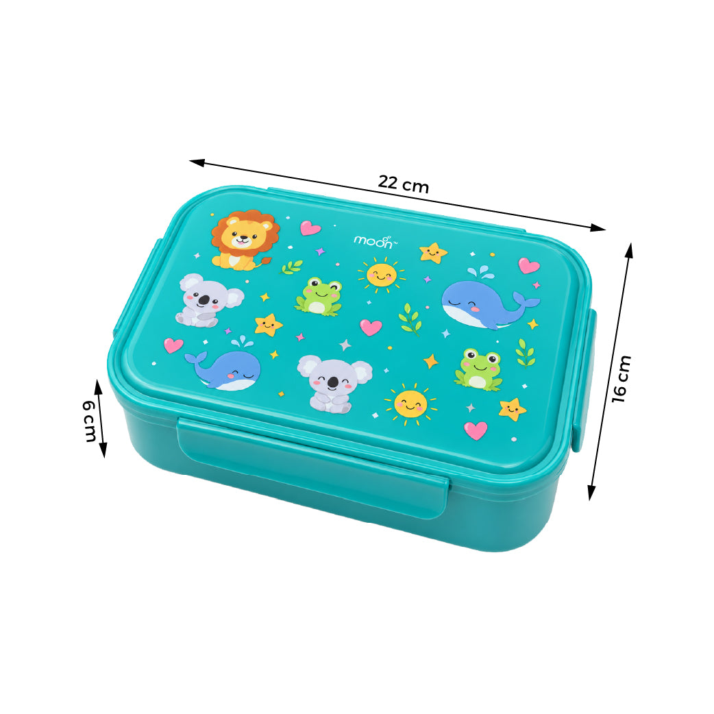 Moon Kids Lunch Box – Green Leak-Proof Bento Box with Cute Animal Prints