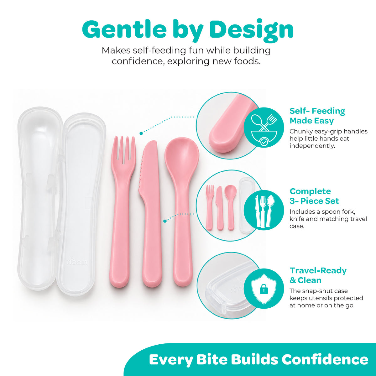 MOON 4-Piece Toddler Cutlery Set with Travel Case | Pink