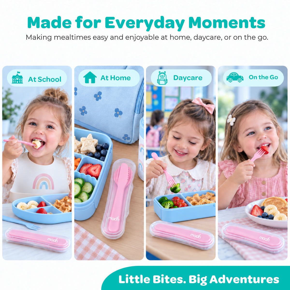 MOON 4-Piece Toddler Cutlery Set with Travel Case | Pink
