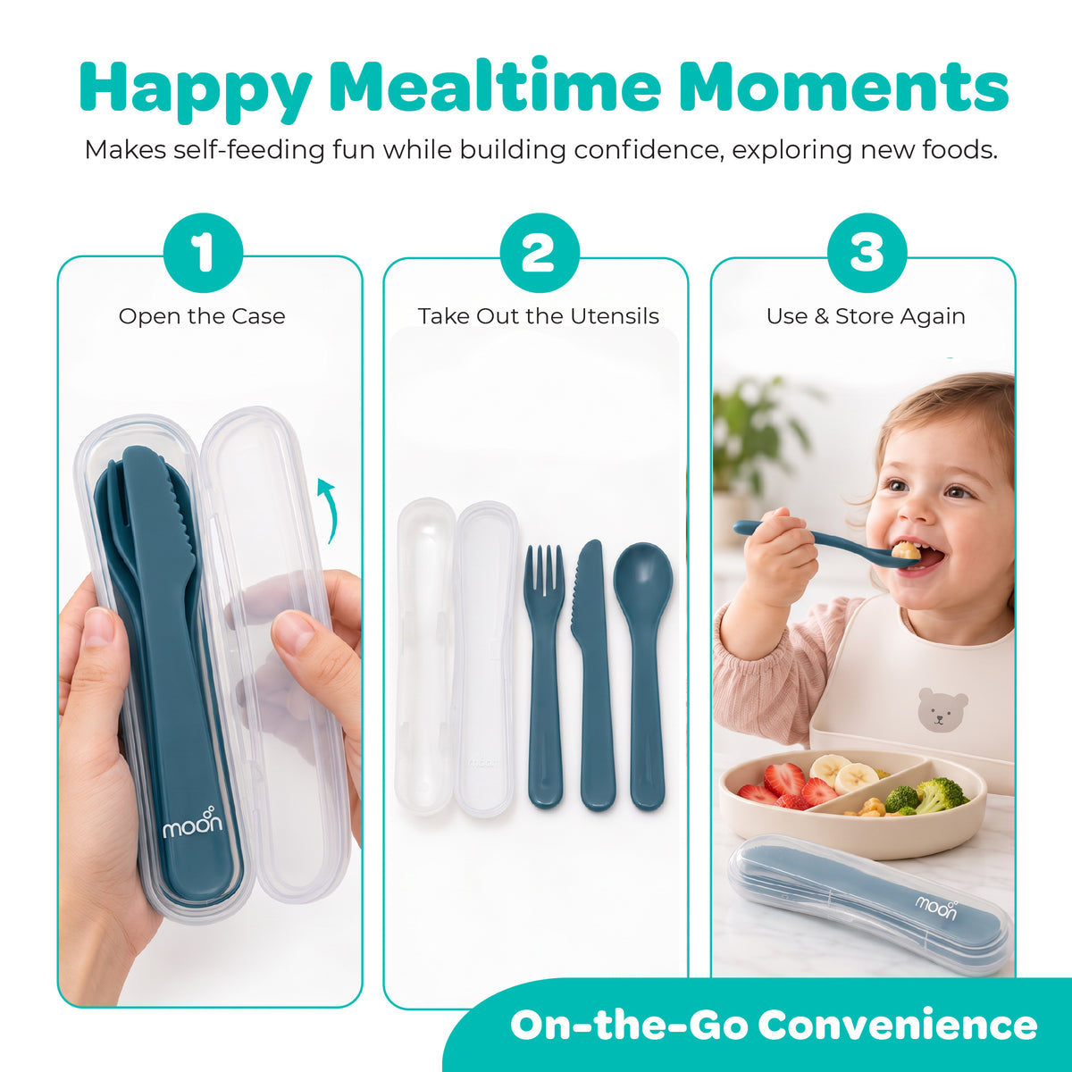 MOON 4-Piece Toddler Cutlery Set with Travel Case | Green