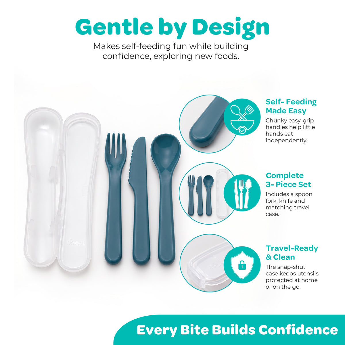 MOON 4-Piece Toddler Cutlery Set with Travel Case | Green