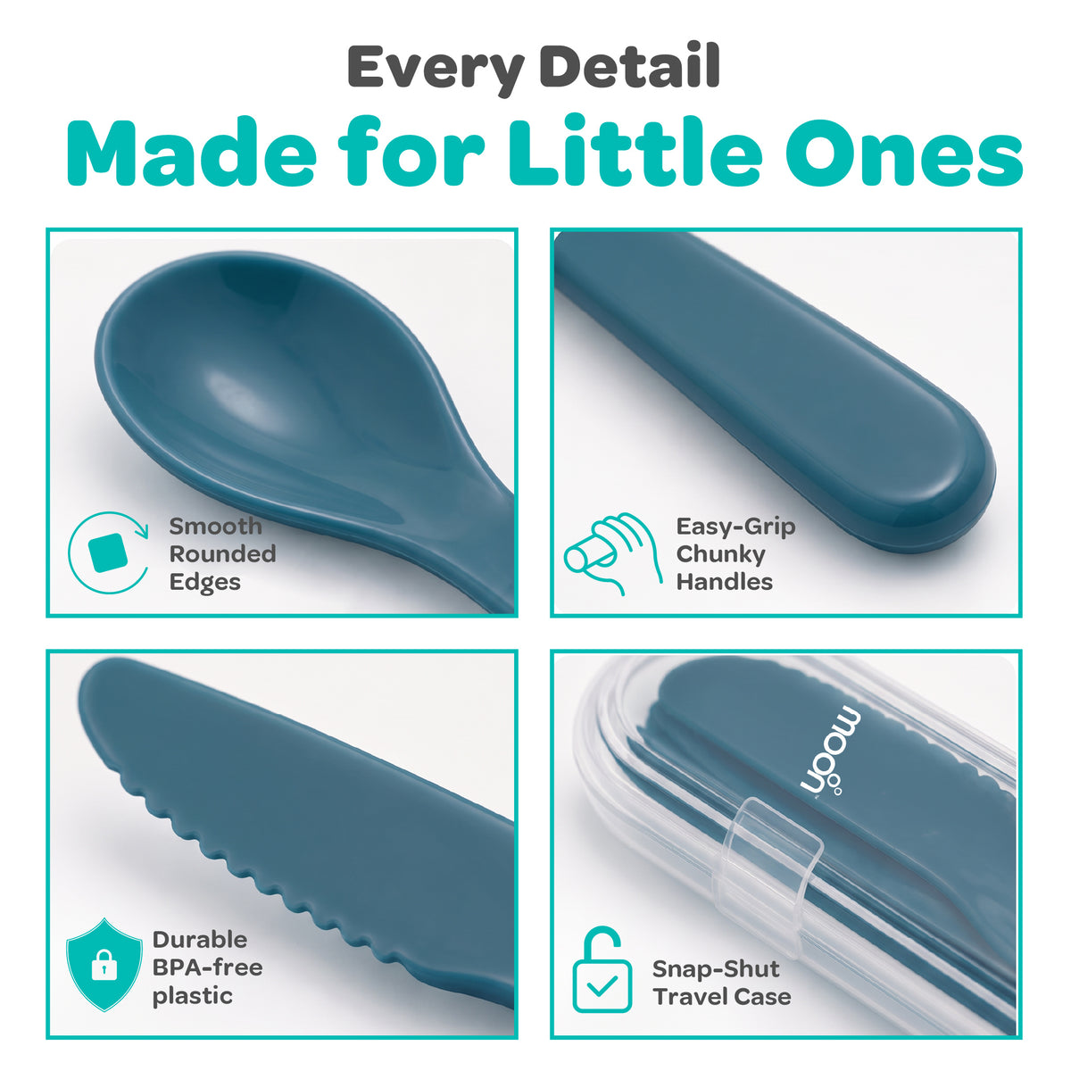 MOON 4-Piece Toddler Cutlery Set with Travel Case | Green