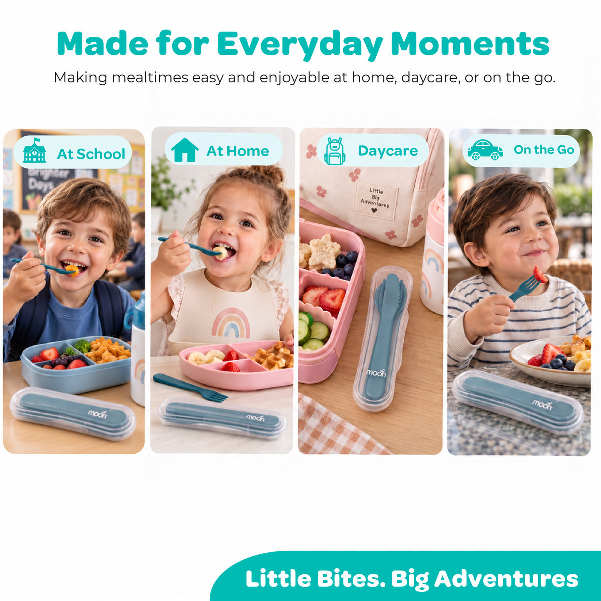 MOON 4-Piece Toddler Cutlery Set with Travel Case | Green