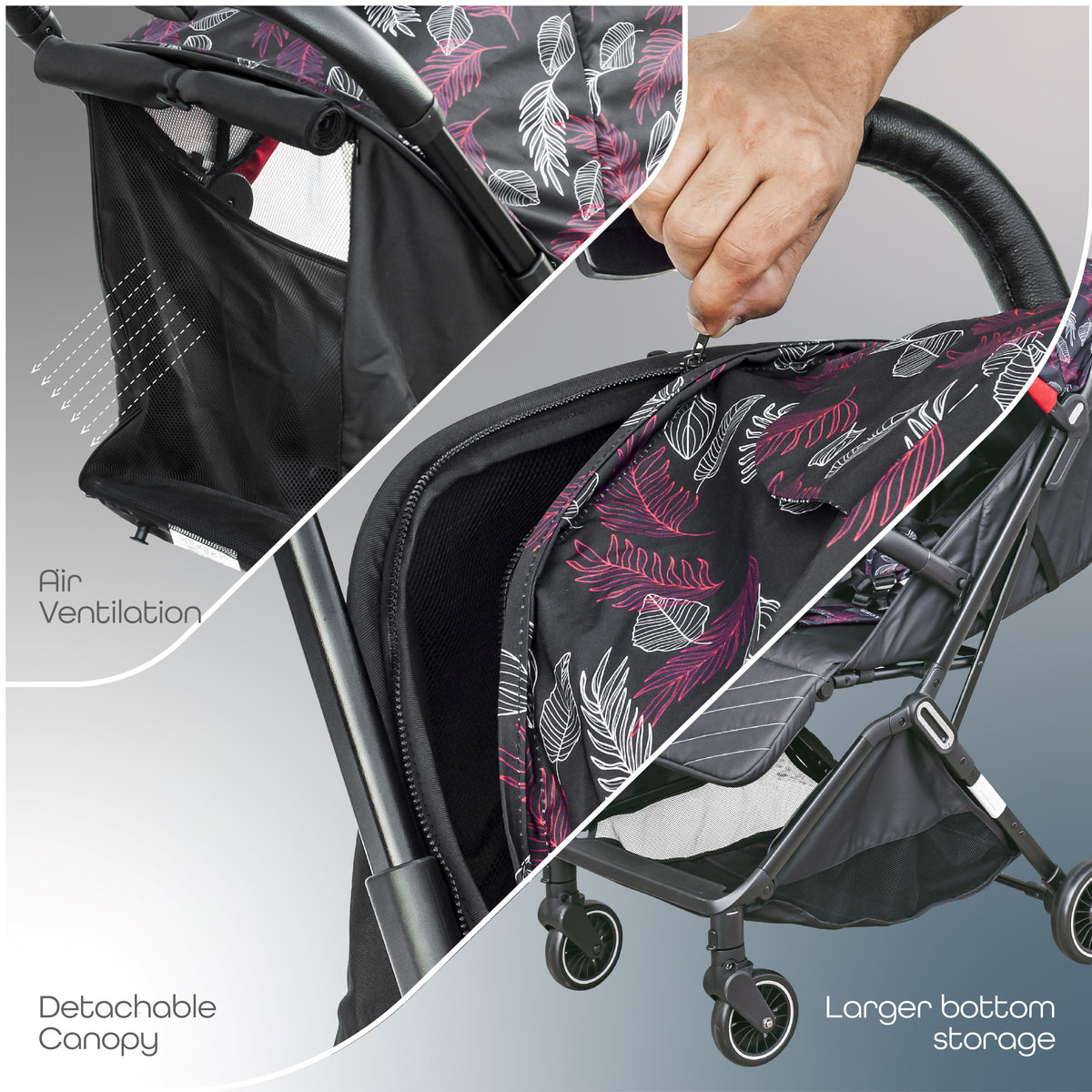 MOON Pronto Autofold stroller -Leaf Pattern — The Moon Brand product image