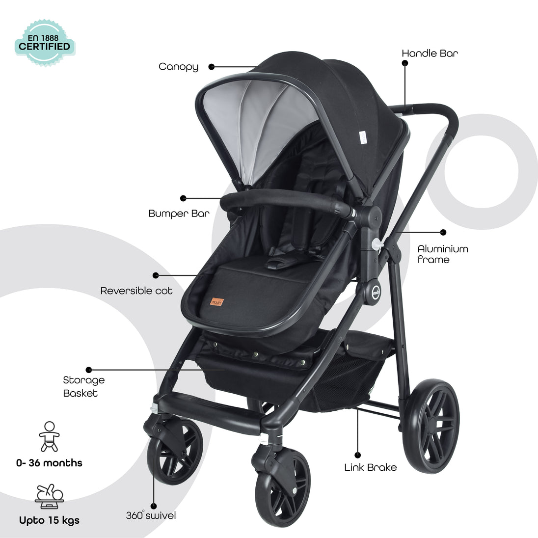 reversible handle stroller travel system The Moon Brand Tres Baby Stroller 3in1 Baby Carriage Travel System Convertible into Bassinet, Stroller & Car Seat Lightweight Baby Trolley for 0m+ infant, Up to 22kg