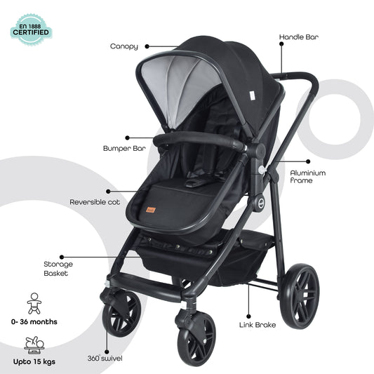 MOON Tres 3 in 1  Travel System-Black